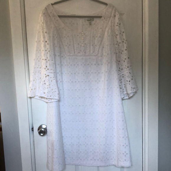 White Eyelet 100% Cotton Bell Sleeve Summer Dress Size 18 Dress Barn - Picture 8 of 8